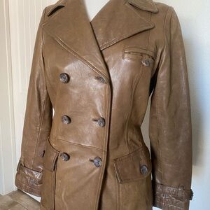 Banana Republic Women's Brown Leather Double-Breasted Coat S